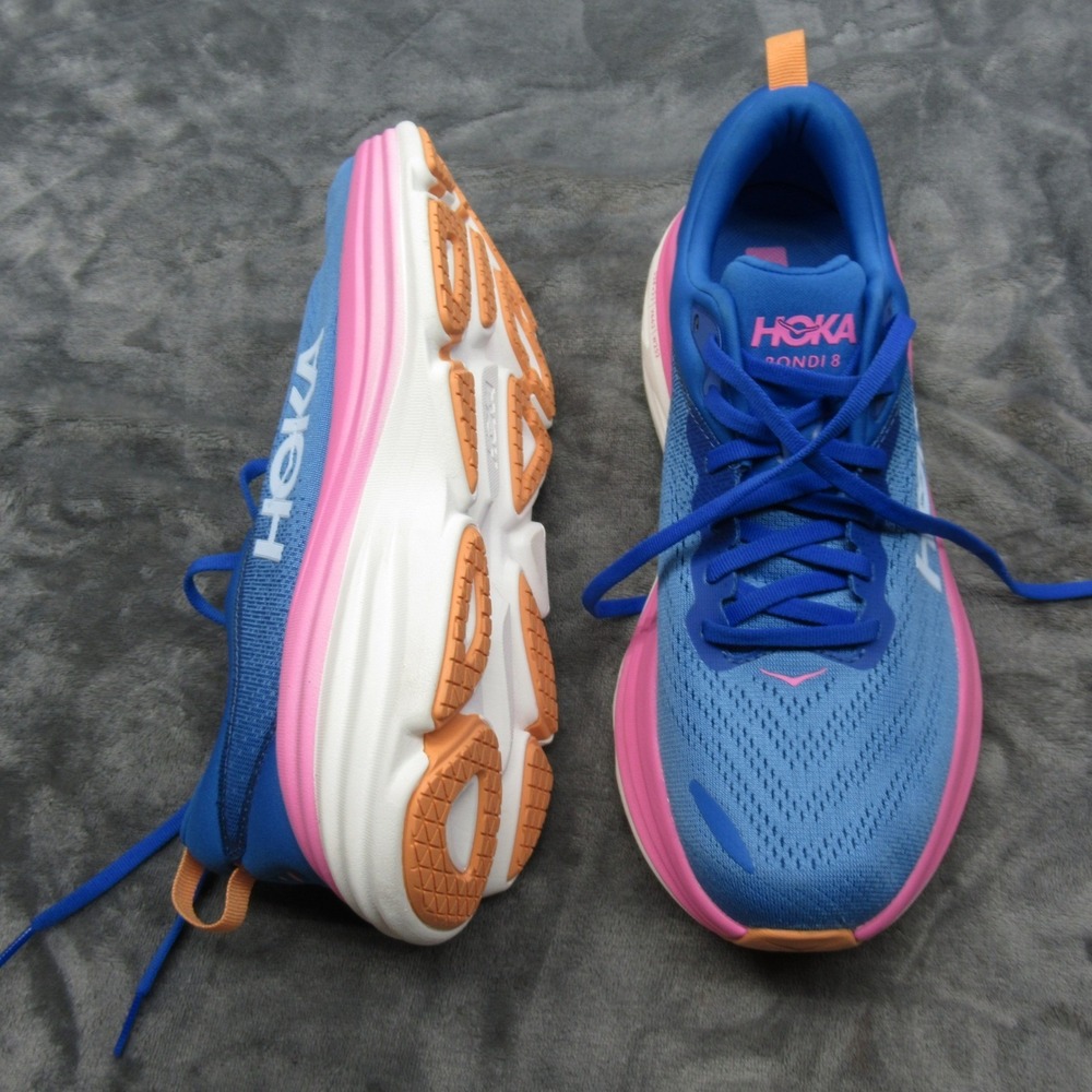 Hoka Womens 9/9.5B Running Shoes  Blue Bondi 8 Chunky Lightweight Mismatch READ - Picture 2 of 16
